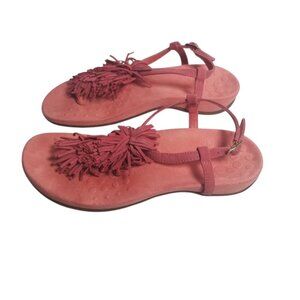 Vionic Sosha Pom Pom Fringe Women's Pink Thong Sandals Sz 7